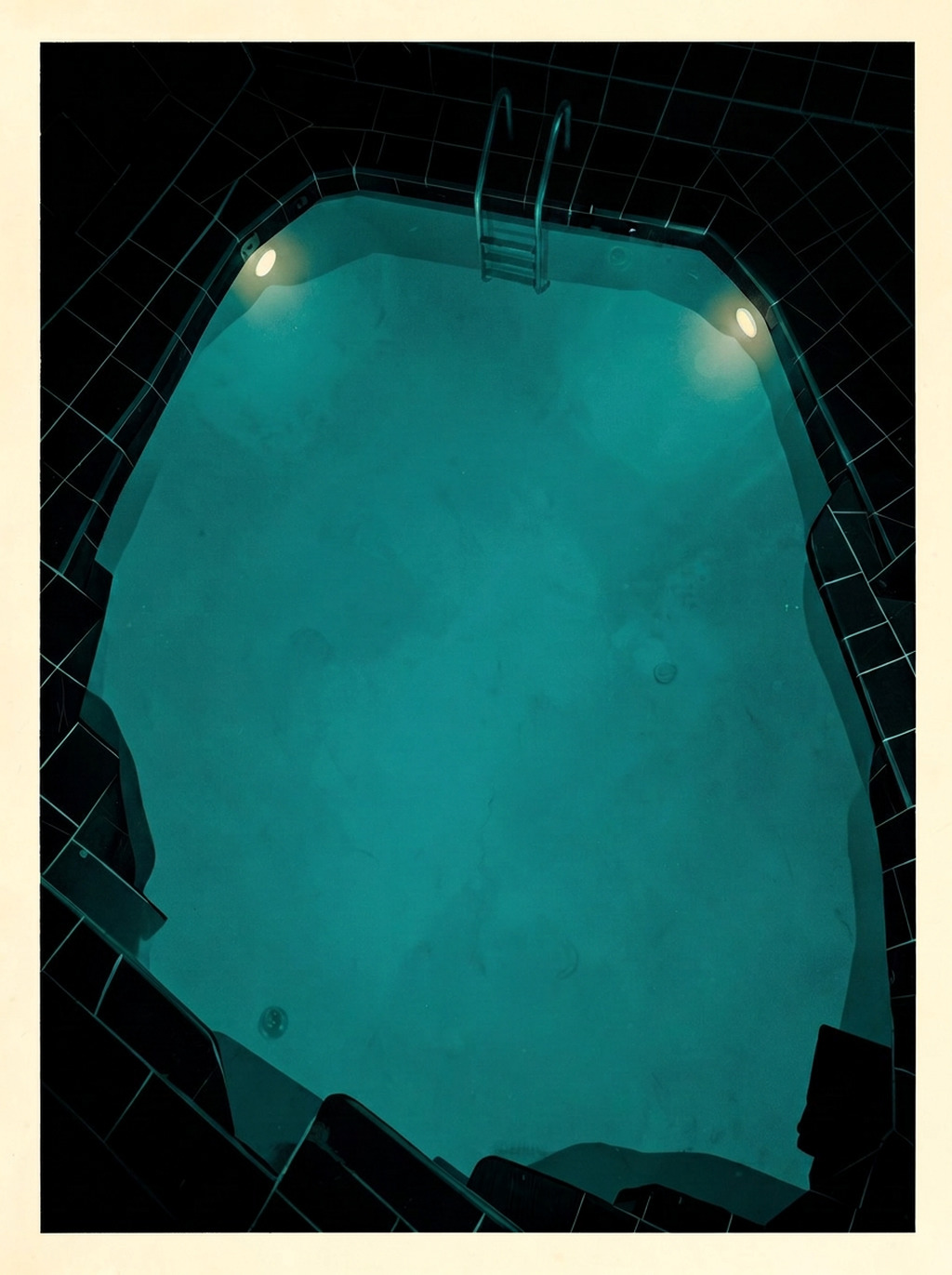 Night Swim 01 — an empty tiled pool lit at night