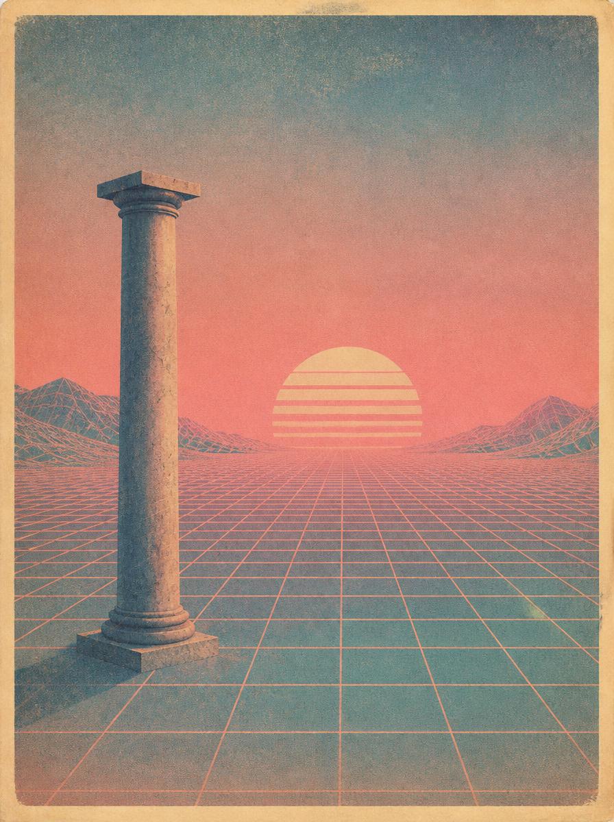 Vaporwave — Grids and pink horizons.