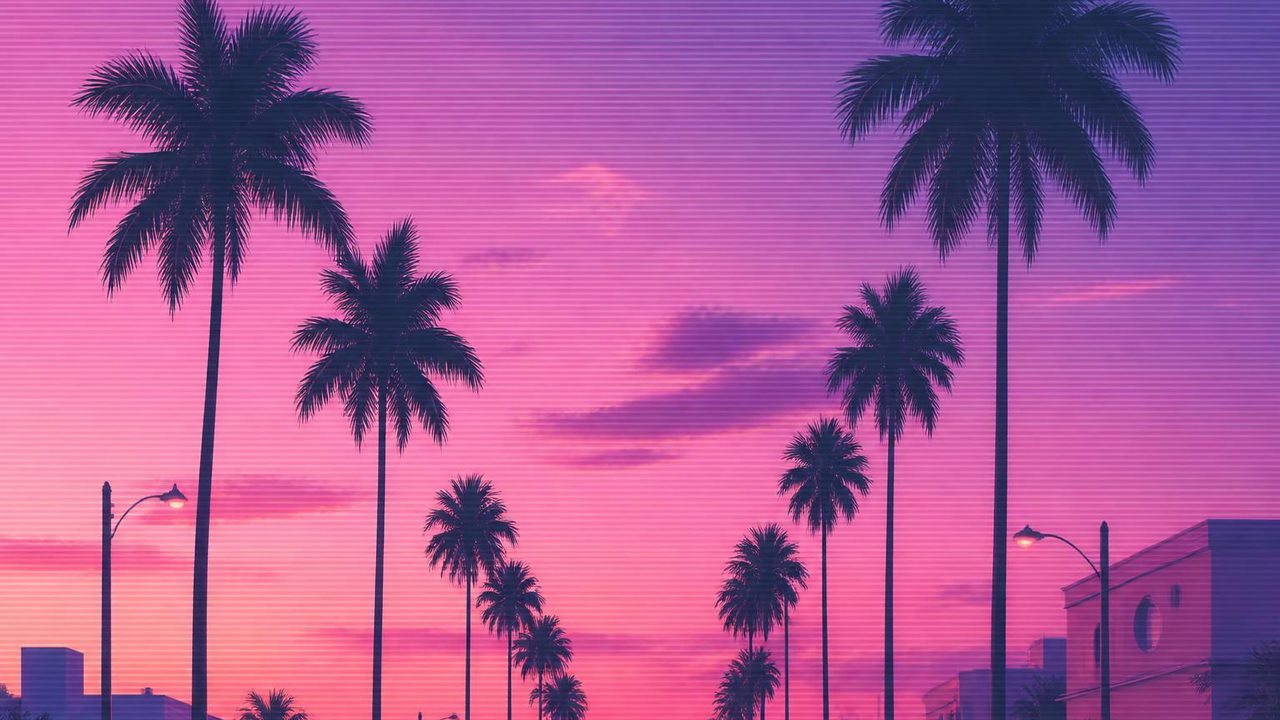 Palm Boulevard — desktop wallpaper from Vaporwave — Vol. 01