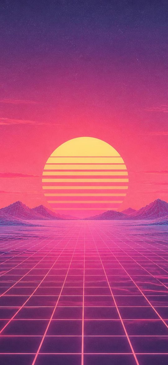 Sun Grid — a vaporwave phone wallpaper with a pink horizon and grid